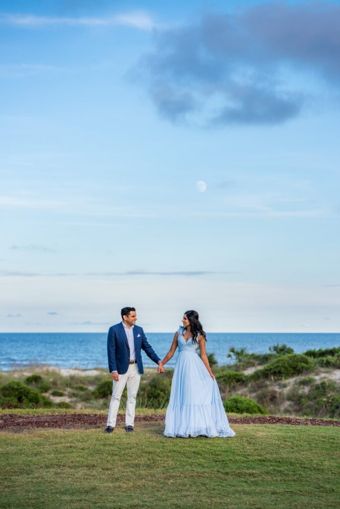 Indian bride and groom at beach wedding, Ritz-Carlton Amelia Island