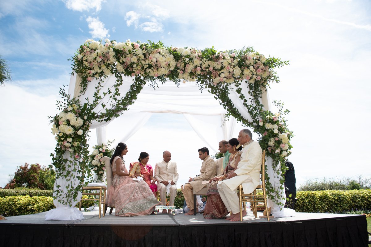 Indian wedding ceremony at the beach mandap, Amelia Island