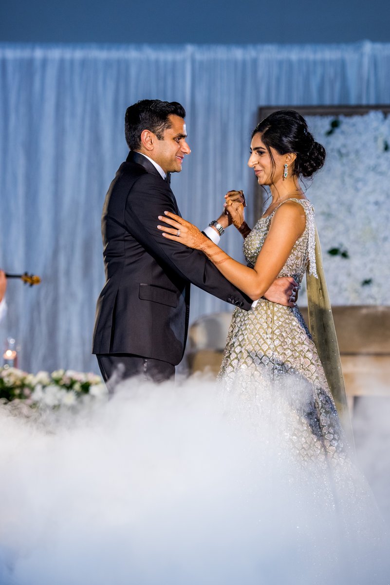 Indian wedding reception celebration on the dance floor