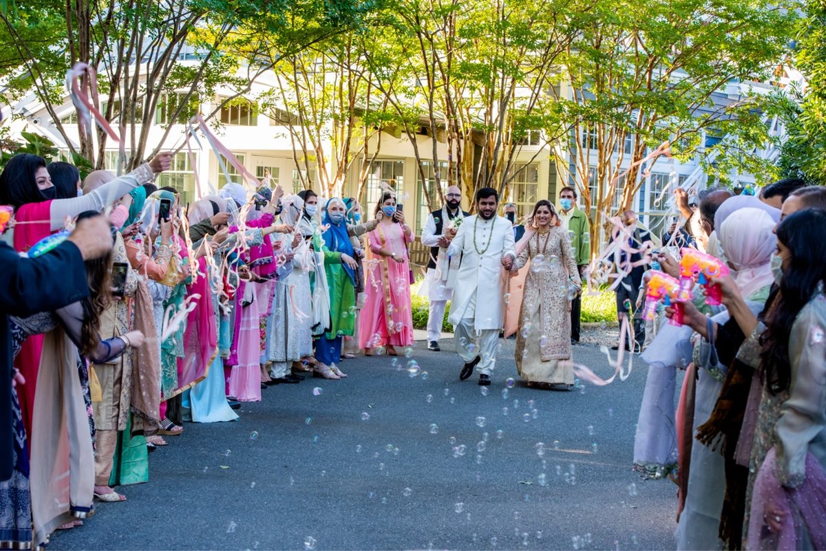 Bubble send-off for the newlyweds outside Chesapeake Bay Beach Club Maryland wedding